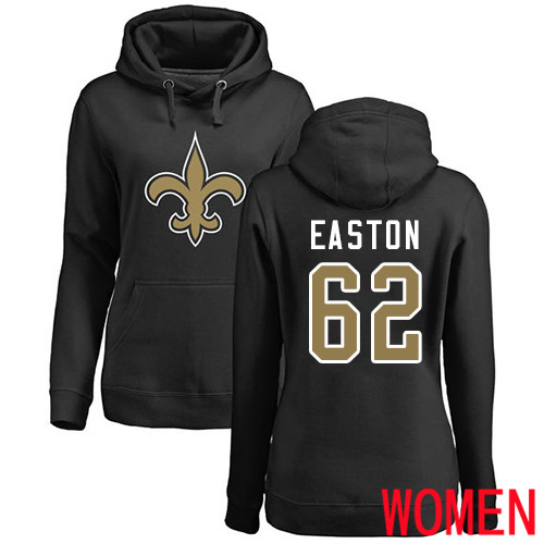 New Orleans Saints Black Women Nick Easton Name and Number Logo NFL Football 62 Pullover Hoodie Sweatshirts